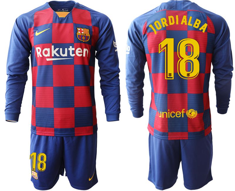 Men 2019-2020 club Barcelona home long sleeve #18 blue Soccer Jerseys